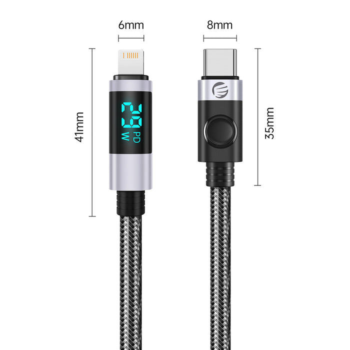 Orico LDC2L USB-C към Lightning PD 29W кабел с LED дисплей 480Mbps 2m - черен