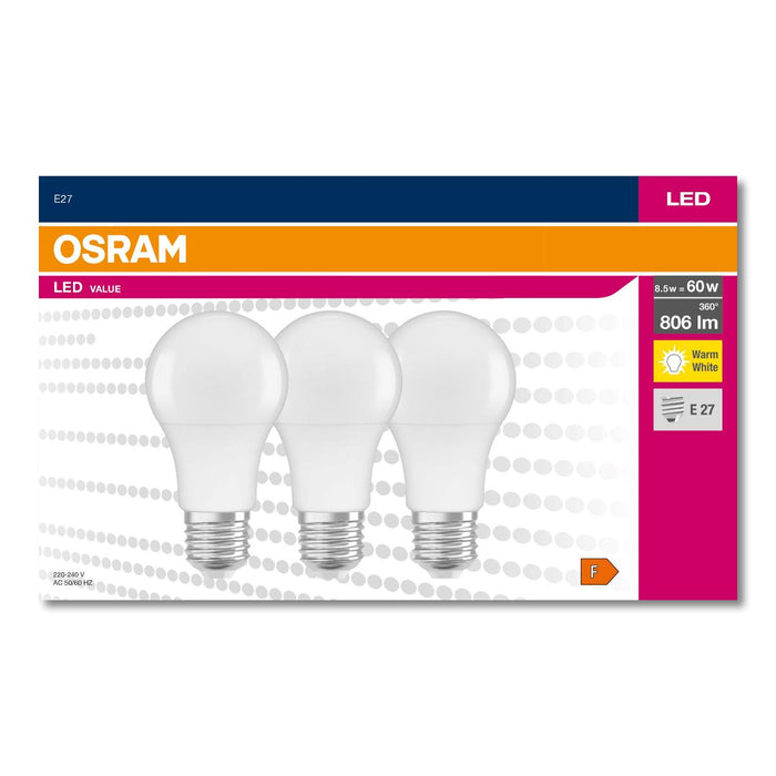 LED VALUE ЛАМПА CLA60 E27 2700К 3 БРОЯ