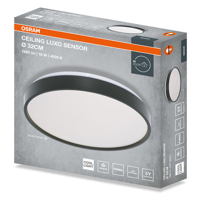LED ПЛАФОН СЪС СЕНЗОР 18W 32CM 4000K ЧЕРЕН OSRAM LUXO