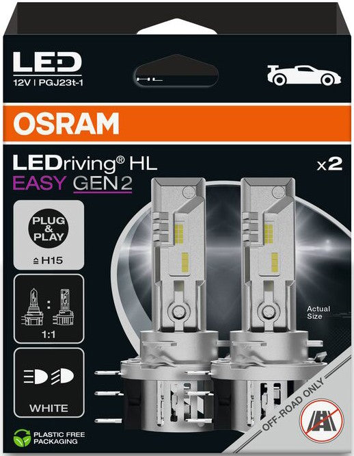 OSRAM H15 LEDriving HL EASY GEN2 6500K 12V 23/3W HANGING FOLDING BOX X2 PCS
