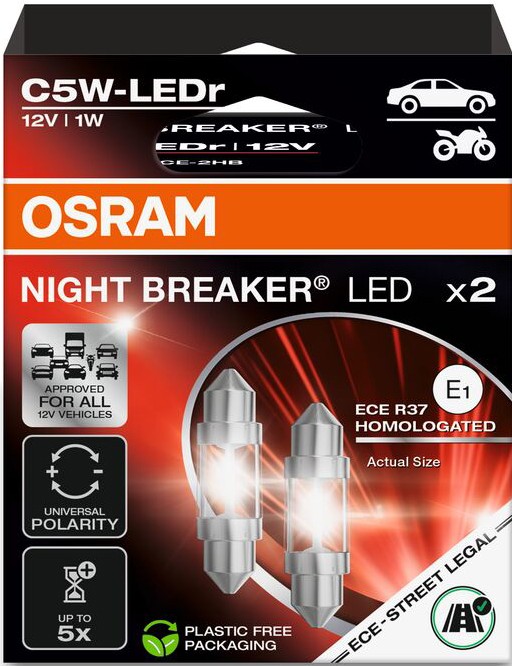 OSRAM C5W (36 MM) NIGHT BREAKER LED ECE 6000K 1W 12V Hanging Folding Box 2 PCS