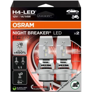 OSRAM H4 NIGHT BREAKER LED SPEED +450% 6000K 14W 12V HANGING FOLDING BOX X2 PCS
