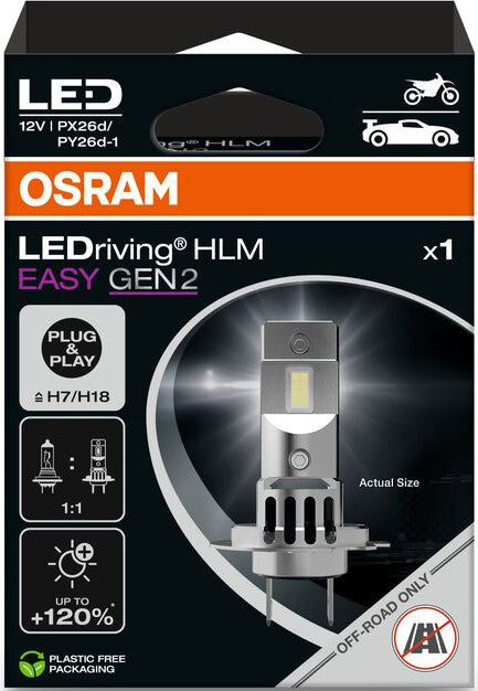 OSRAM H7/H18 LEDRIVING HLM EASY GEN 2 H7/H18 6000K 16W 12V HANGING FOLDING BOX 1 PCS