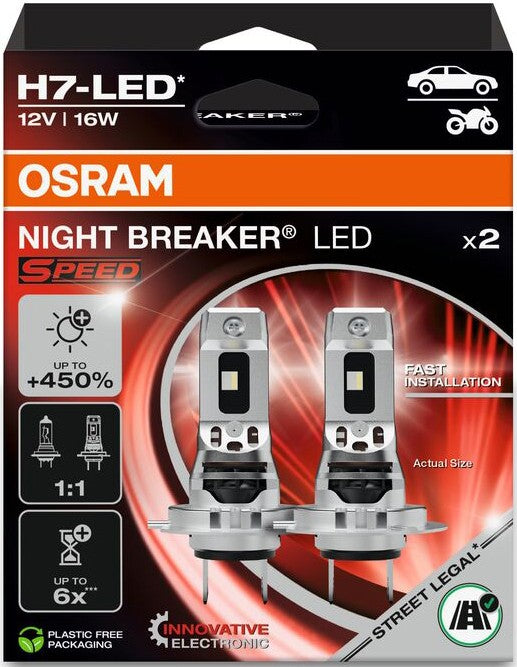 OSRAM H7-LED NIGHT BREAKER SPEED +450% 6000K 16W 12V HANGING FOLDING BOX X2 PCS