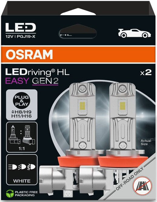 OSRAM LEDriving HL EASY GEN2 H8 H9 H11 H16 6500K 26W 12V HANGING FOLDING BOX X2 PCS
