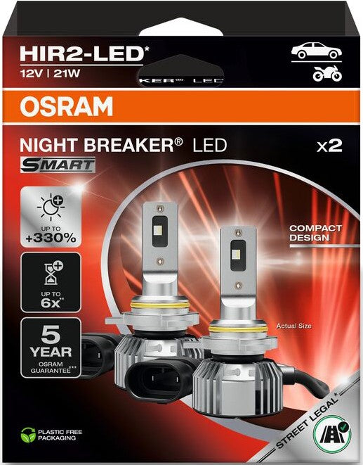 OSRAM HIR2 NIGHT BREAKER LED SMART +330% 6000K 21W 12V HANGING FOLDING BOX X2 PCS