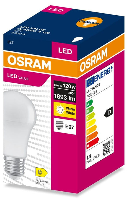 LED крушка Osram - LED Value, A120, 14W, E27, 3000K, 1893 lm