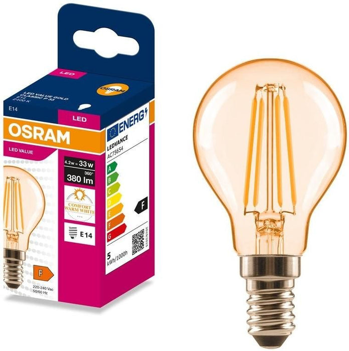 LED крушка Osram - Classic Filament Gold, E14, P33, 2400K, 380 lm