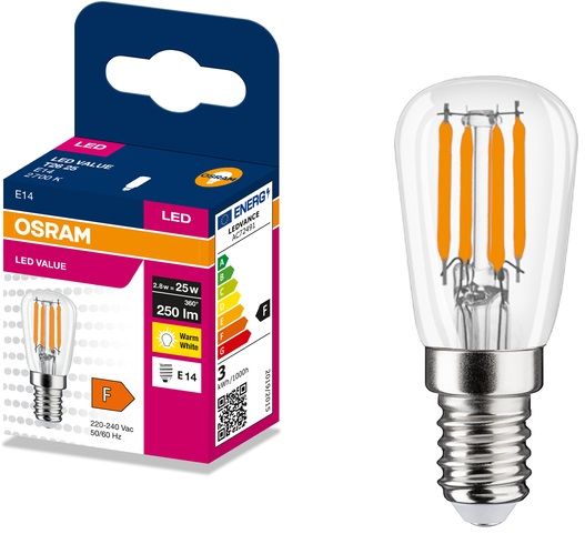 LED крушка Osram - Filament Clear, E14, T25, 2700K, 250 lm