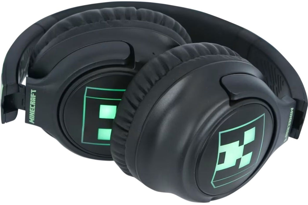 Детски слушалки с микрофон OTL Technologies - Minecraft, LED, безжични, черни