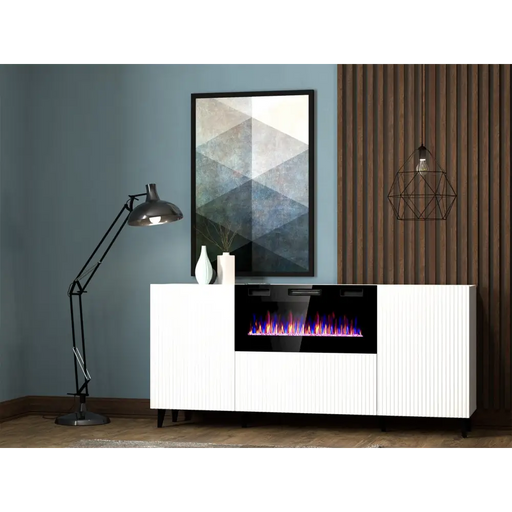 PAFOS скрин с електрическа камина 180x42x82 см бял мат