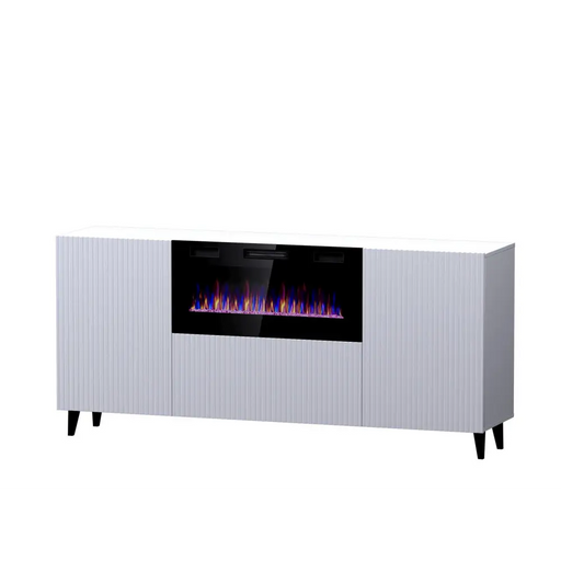 PAFOS скрин с електрическа камина 180x42x82 см бял мат