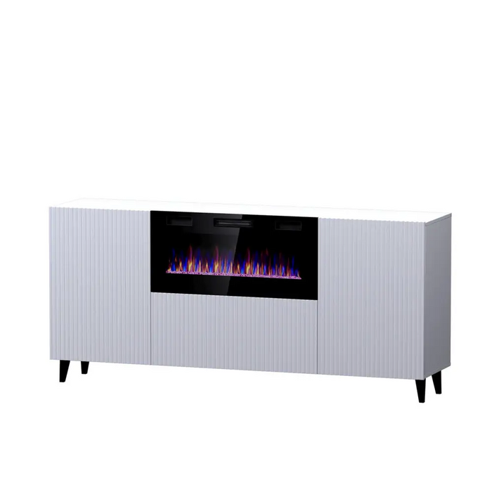 PAFOS скрин с електрическа камина 180x42x82 см бял мат