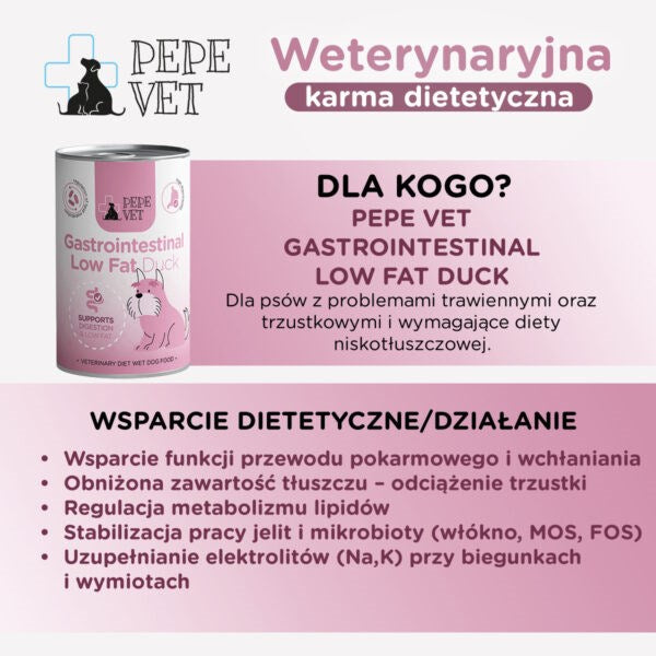 PAKA ZWIERZAKA Pepe Vet Gastrointestinal Low fat Mono Duck - мокра храна за кучета - 400g