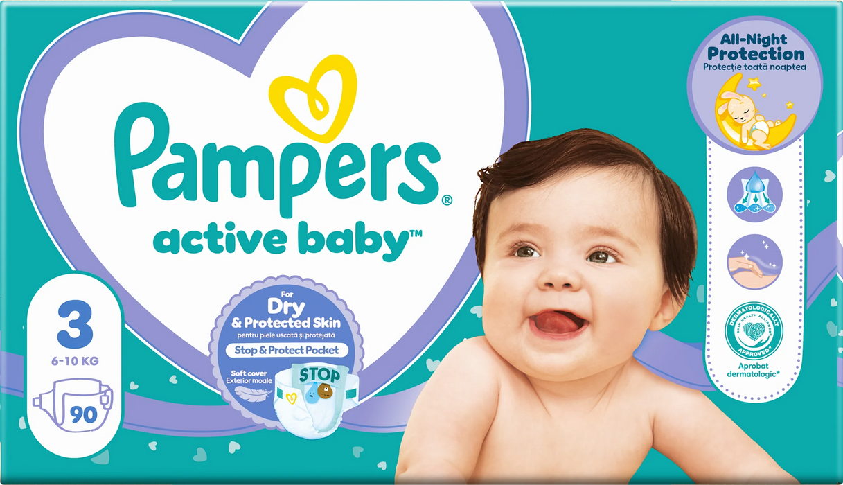 Пелени active baby, размер 3 (6-10 kg), 90 бр