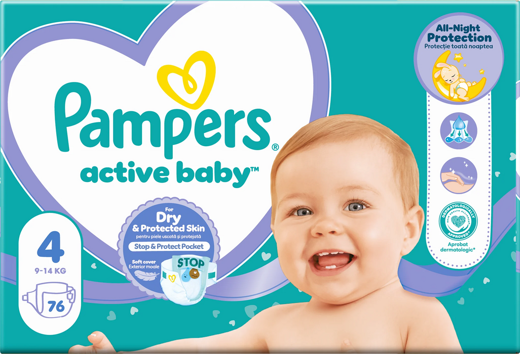 Пелени active baby, размер 4 (9-14 kg), 76 бр