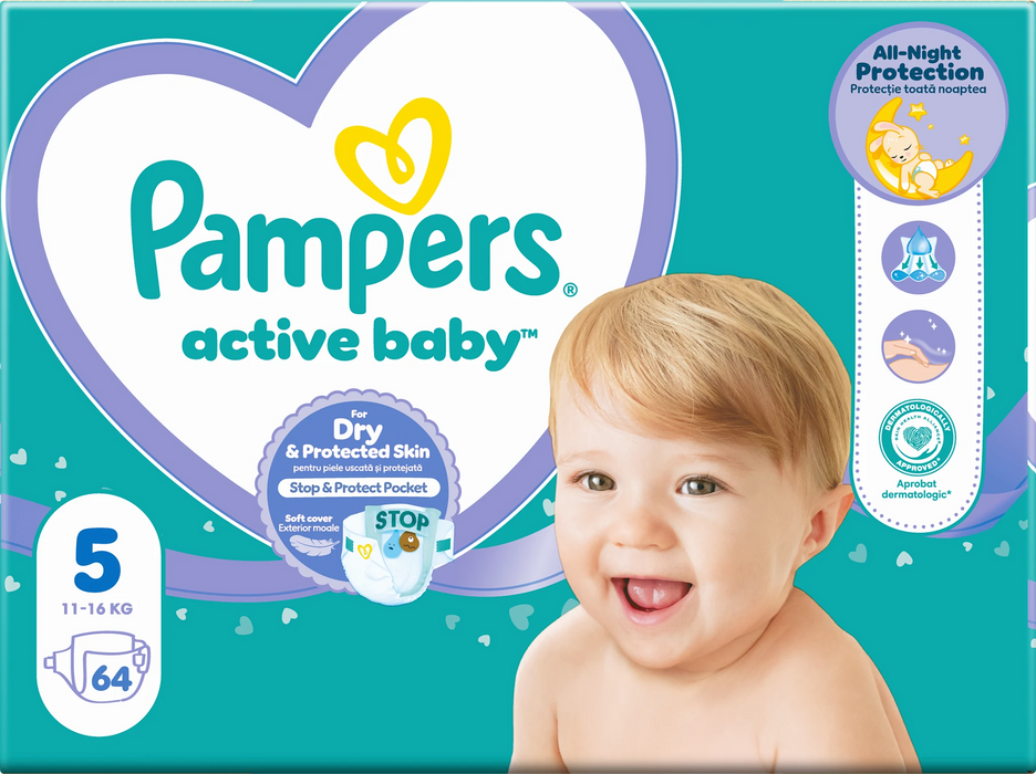 Пелени active baby, размер 5 (11-16 kg), 64 бр