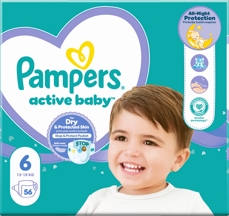 Пелени active baby, размер 6 (13-18 kg), 56 бр