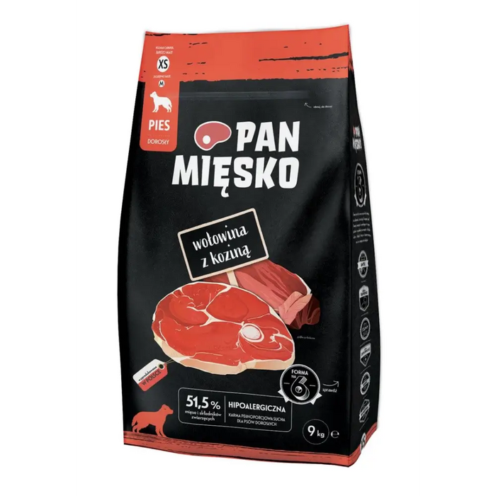 PAN MIĘSKO Телешко с козе XS - суха храна за кучета - 9кг