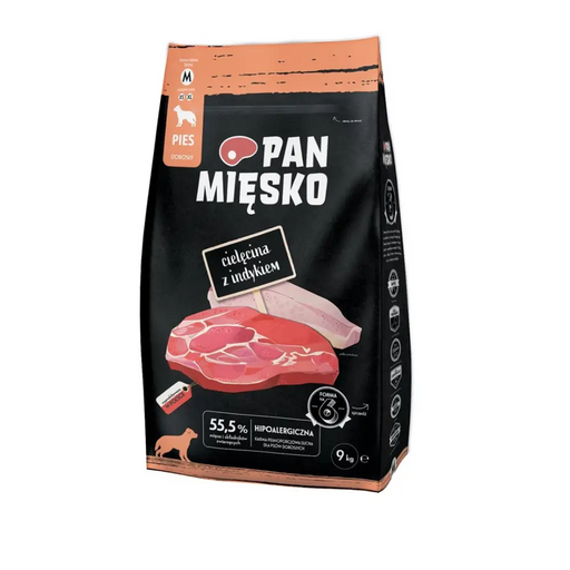 PAN MIĘSKO Телешко с пуешко M - суха храна за кучета - 9кг