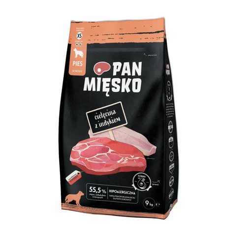 PAN MIĘSKO Телешко с пуешко XS - суха храна за кучета - 9кг