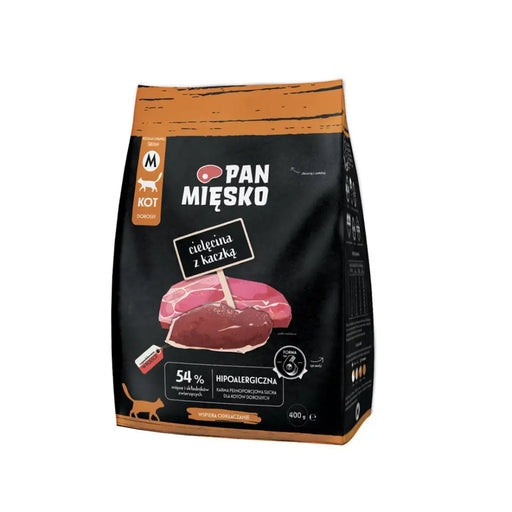 PAN MIĘSKO Телешко с патица M - суха храна за котки - 400гр