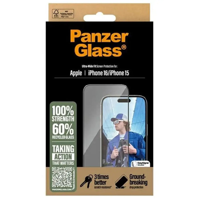 PanzerGlass Screen Protector iPhone 16 6.1’’ Ultra-Wide Fit