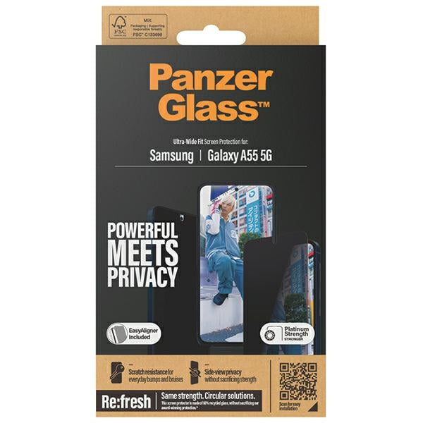 PanzerGlass Ultra-Wide Fit Privacy Tempered Glass с позиционер за Samsung Galaxy A55 5G