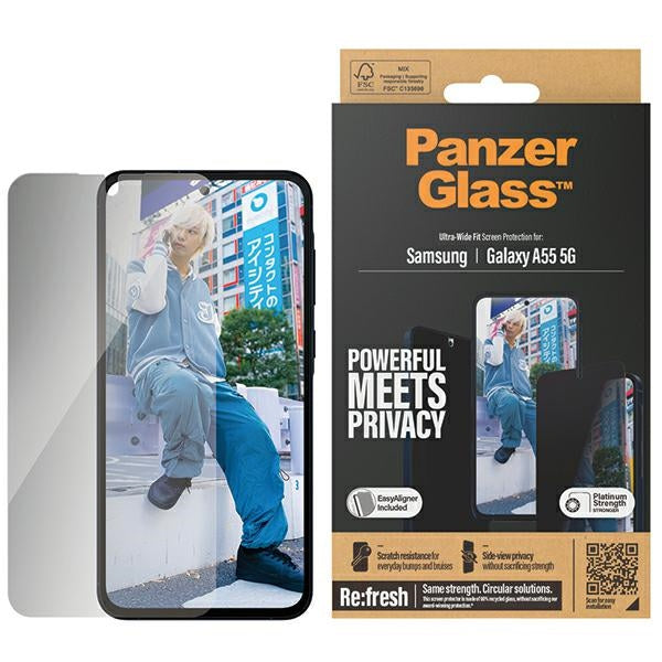 PanzerGlass Ultra-Wide Fit Privacy Tempered Glass с позиционер за Samsung Galaxy A55 5G