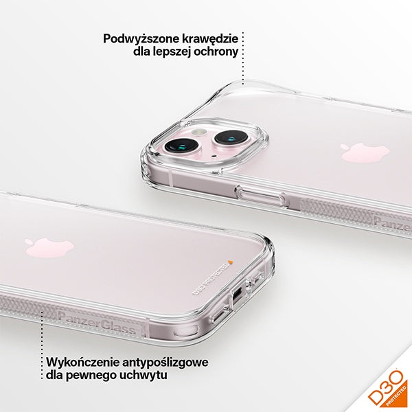 Твърд калъф PanzerGlass с D3O и военен сертификат за iPhone 15/14/13 - прозрачен