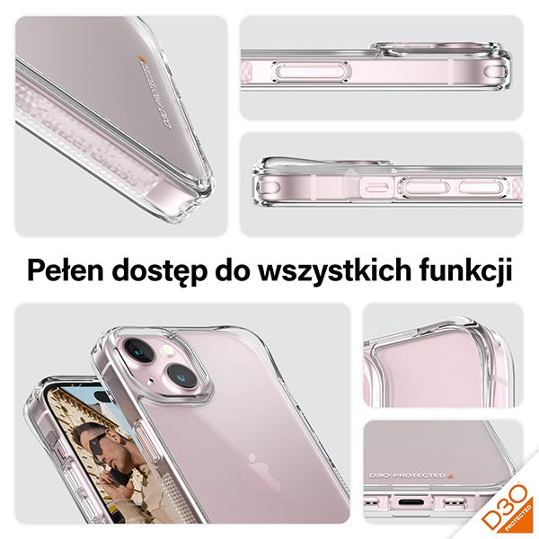 Твърд калъф PanzerGlass с D3O и военен сертификат за iPhone 15/14/13 - прозрачен