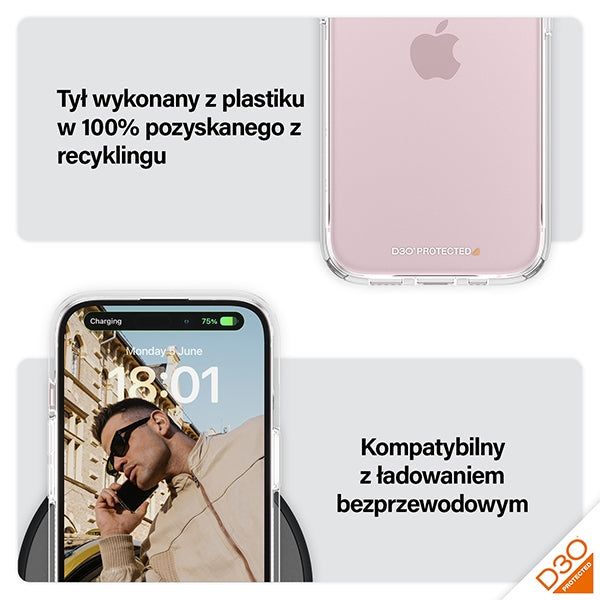 Твърд калъф PanzerGlass с D3O и военен сертификат за iPhone 15/14/13 - прозрачен