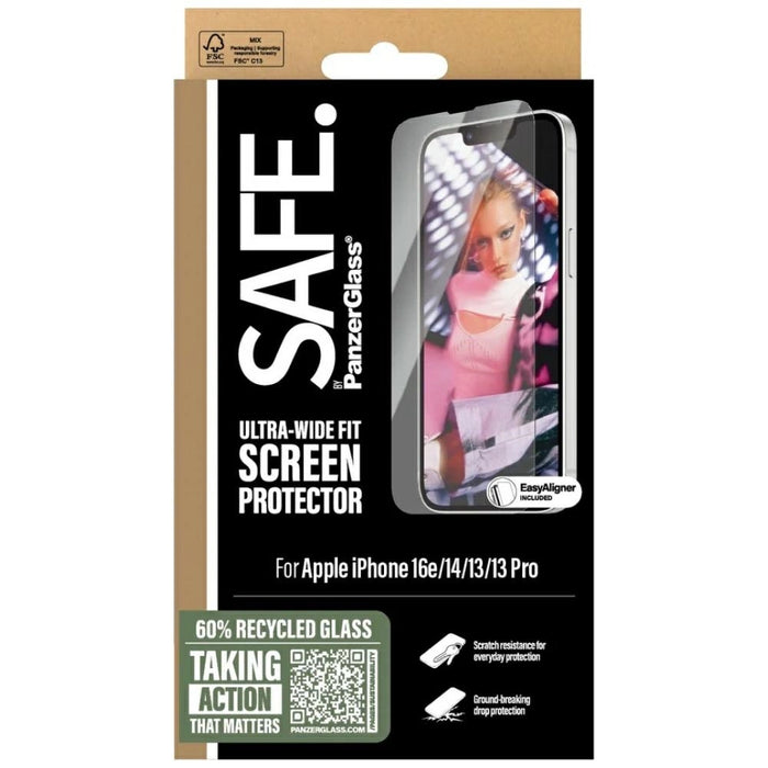 SAFE от PanzerGlass Ultra-Wide Fit Tempered Glass за iPhone 13 / 13 Pro / 14 / 16e - прозрачен