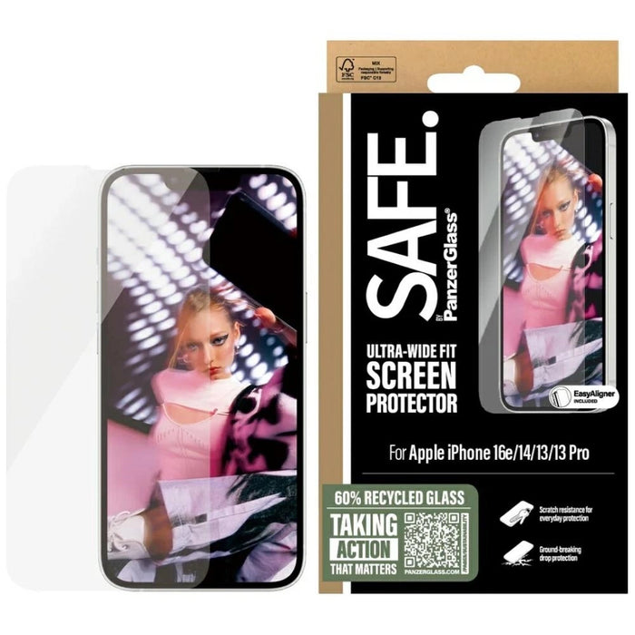 SAFE от PanzerGlass Ultra-Wide Fit Tempered Glass за iPhone 13 / 13 Pro / 14 / 16e - прозрачен