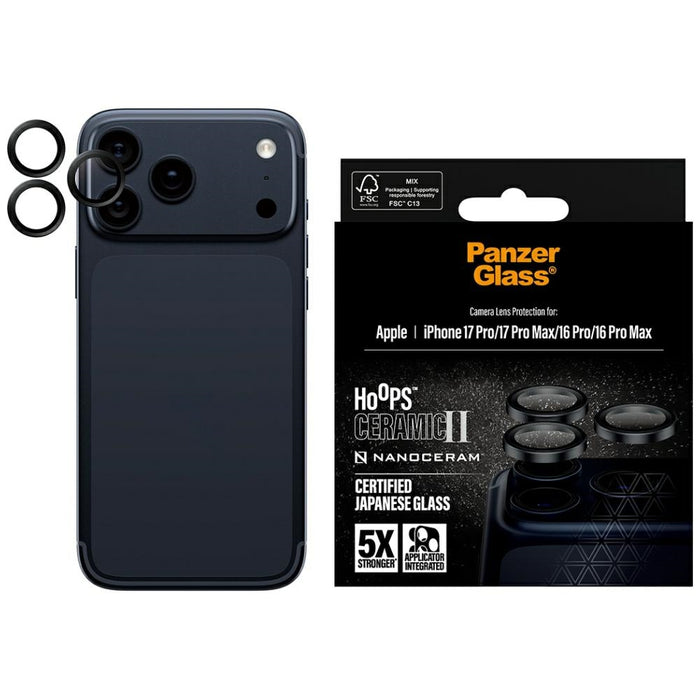 Стъкло за камера PanzerGlass Hoops Ceramic II за iPhone 17 Pro / 17 Pro Max / 16 Pro / 16 Pro Max - черно