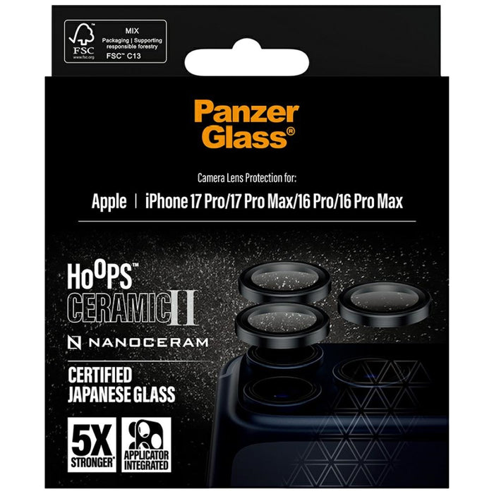 Стъкло за камера PanzerGlass Hoops Ceramic II за iPhone 17 Pro / 17 Pro Max / 16 Pro / 16 Pro Max - черно