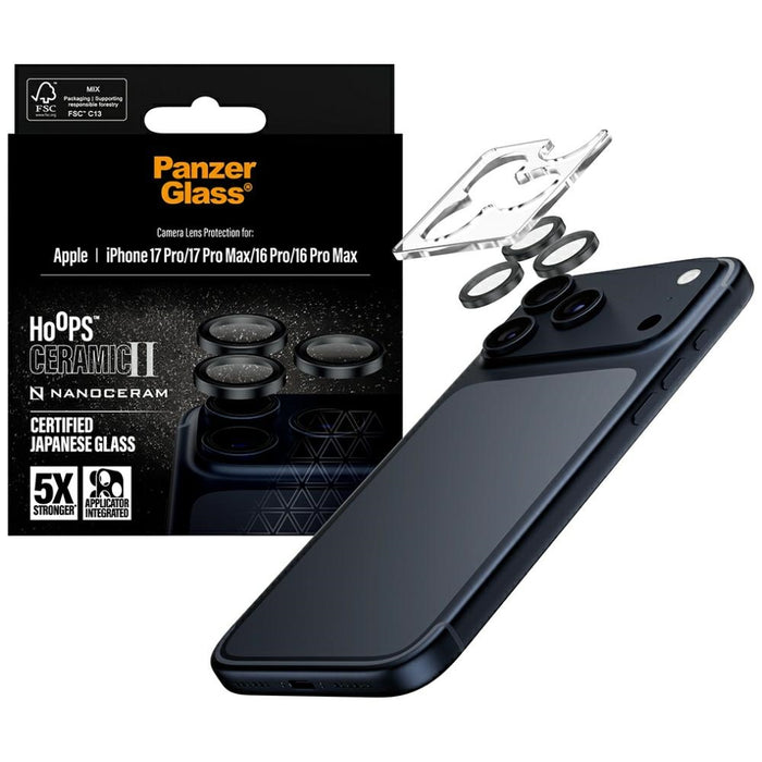 Стъкло за камера PanzerGlass Hoops Ceramic II за iPhone 17 Pro / 17 Pro Max / 16 Pro / 16 Pro Max - черно