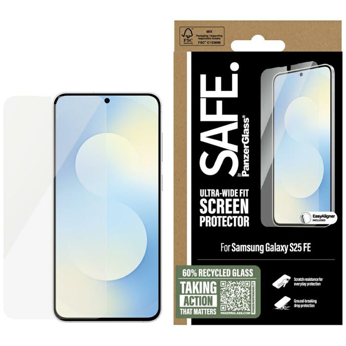 SAFE от PanzerGlass Ultra-Wide Fit закалено стъкло за Samsung Galaxy S25 FE - прозрачно