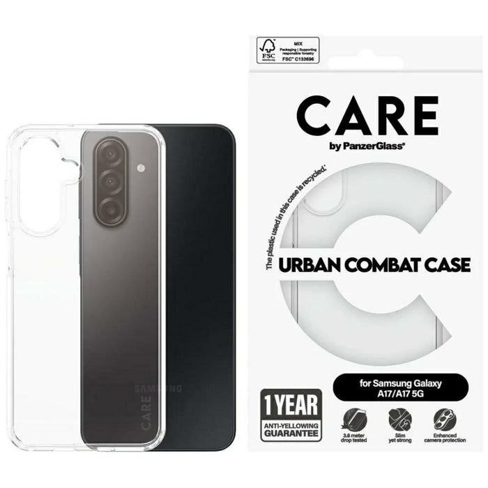 Калъф CARE от PanzerGlass Flagship Urban Combat за Samsung Galaxy M17 5G / A17 / A17 5G - прозрачен