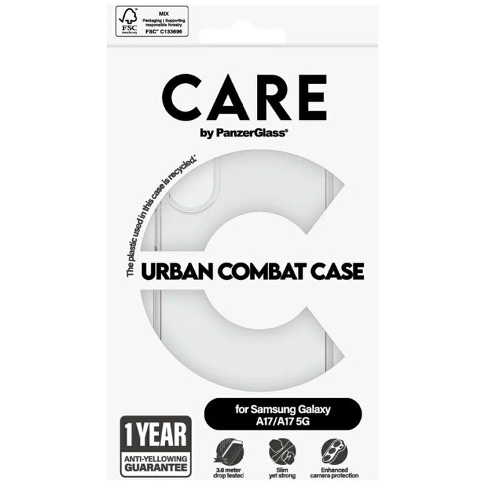 Калъф CARE от PanzerGlass Flagship Urban Combat за Samsung Galaxy M17 5G / A17 / A17 5G - прозрачен