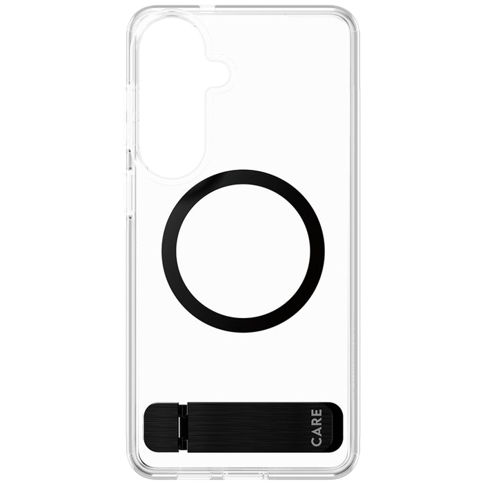 Калъф CARE by PanzerGlass с черна стойка и QI за Samsung Galaxy S26+ - прозрачен