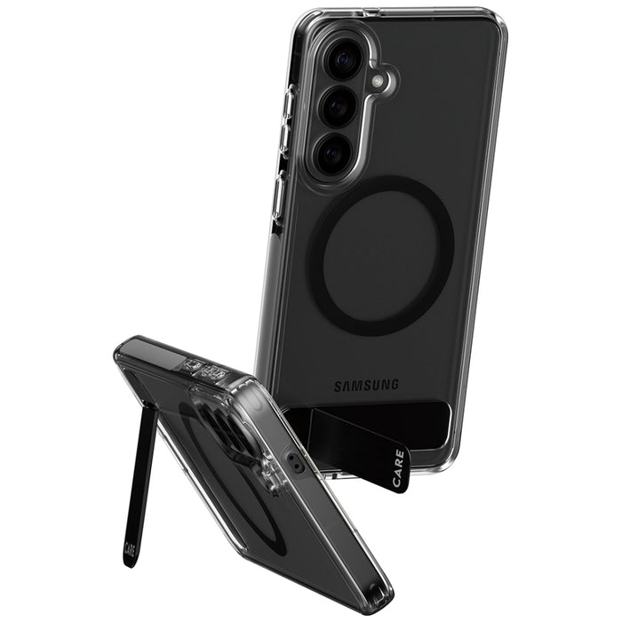 Калъф CARE by PanzerGlass с черна стойка и QI за Samsung Galaxy S26+ - прозрачен
