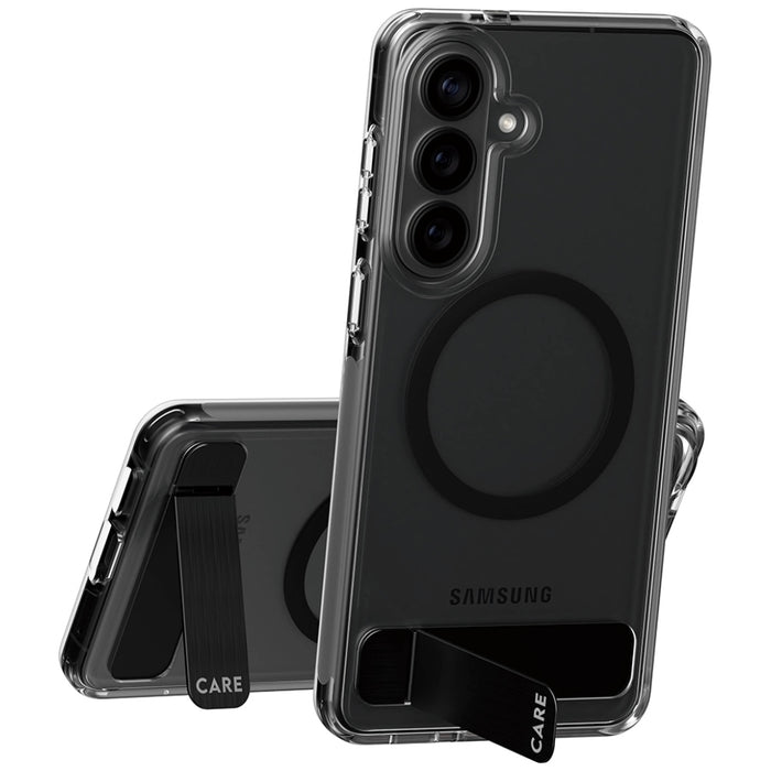 Калъф CARE by PanzerGlass с черна стойка и QI за Samsung Galaxy S26+ - прозрачен