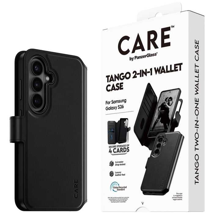 Калъф-портфейл CARE by PanzerGlass Tango 2в1 за Samsung Galaxy S26 - черен