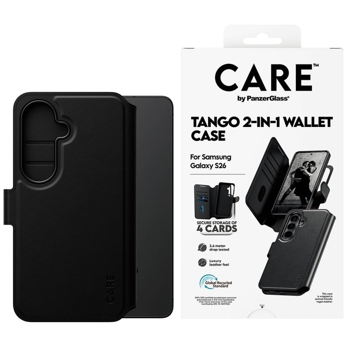 Калъф-портфейл CARE by PanzerGlass Tango 2в1 за Samsung Galaxy S26 - черен