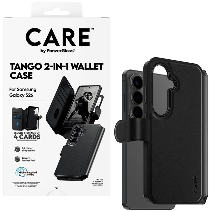 Калъф-портфейл CARE by PanzerGlass Tango 2в1 за Samsung Galaxy S26 - черен
