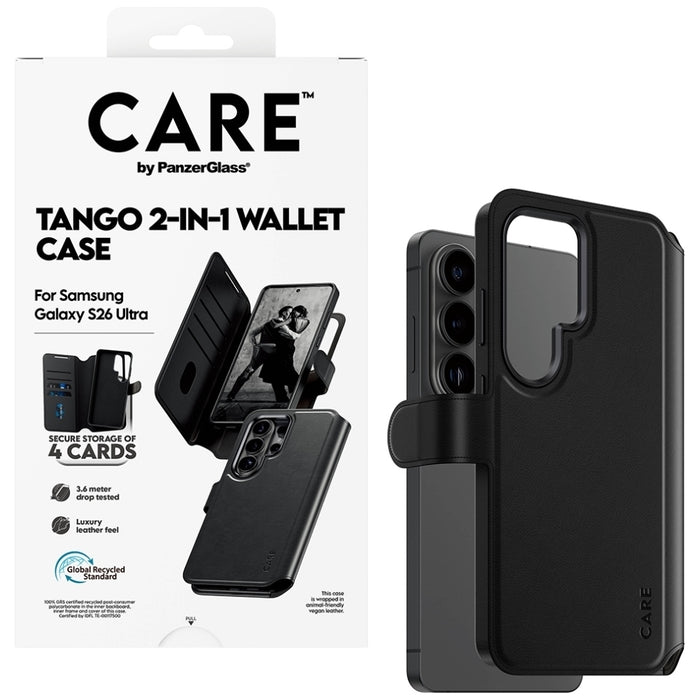 Калъф-портфейл CARE by PanzerGlass Tango 2в1 за Samsung Galaxy S26 Ultra - черен