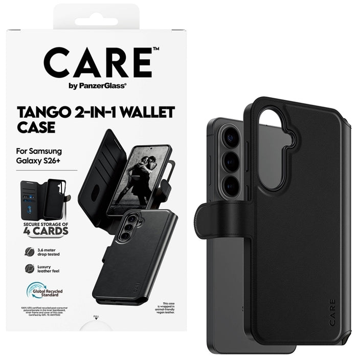 Калъф-портфейл CARE by PanzerGlass Tango 2в1 за Samsung Galaxy S26+ - черен