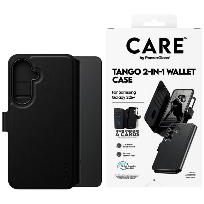Калъф-портфейл CARE by PanzerGlass Tango 2в1 за Samsung Galaxy S26+ - черен