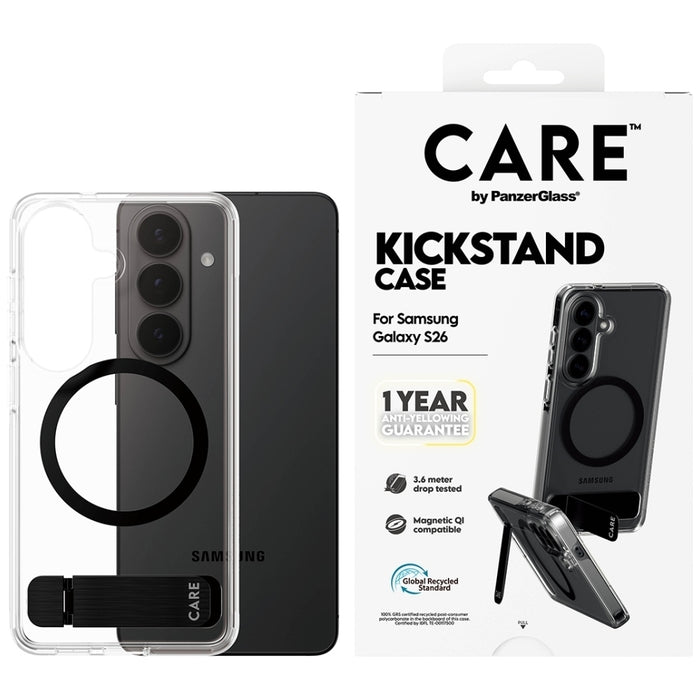Прозрачен калъф CARE by PanzerGlass Urban Explorer с черен Qi цвят за Samsung Galaxy S26 - прозрачен